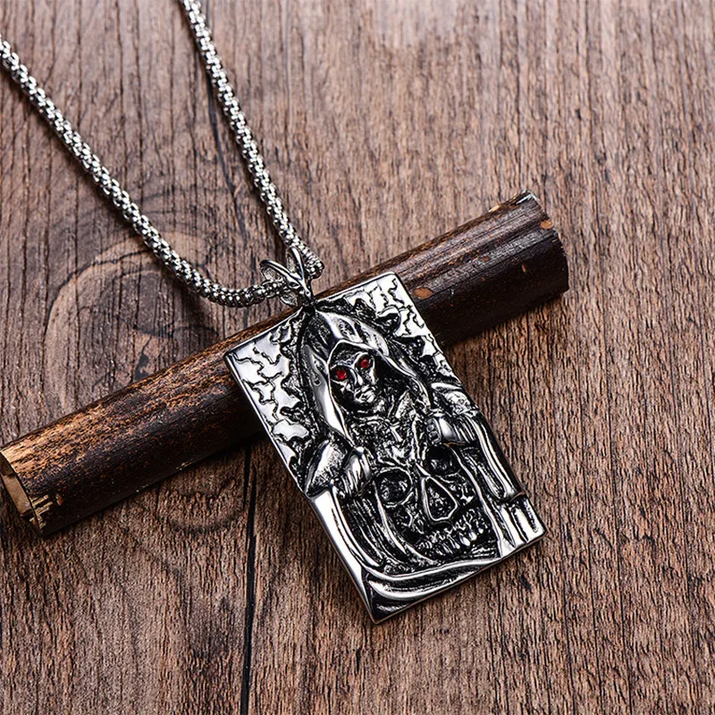 

Punk 316L Stainless Steel Evil Masked Goddess Cross Ghost Skull Necklace