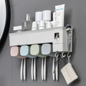 

Tiktok toothbrush rack toilet wall-mounted non-perforated Automatic toothpaste squeezing artifact mouthwash cup set