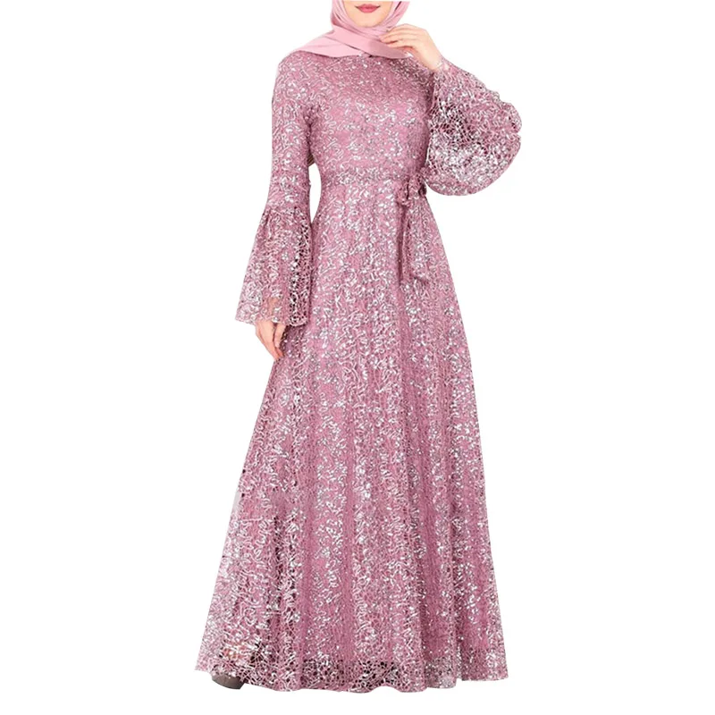 

Middle East Muslim Sequin Mesh Gown Skirt Abaya Women's Dress Skirt Saudi Arabia Turkish Mosque Long Sleeve Fashion Dress