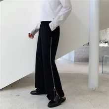 Для мужчин и женщин боковая молния Свободные повседневные широкие брюки Мужская Уличная Хип-хоп винтажный в стиле панк готика шаровары прямые брюки