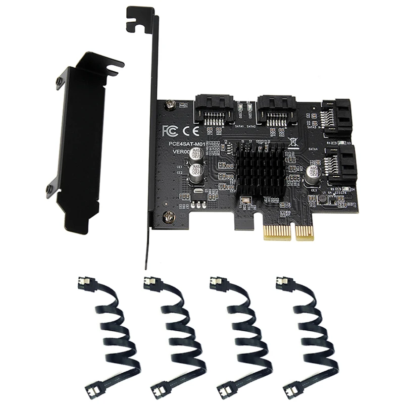 PCI-E SATA Card 4 Port III 3.0 6Gb Expansion Adapter PCI Express Controller Marvell 88SE9215 Chip with Cable | Компьютеры и офис