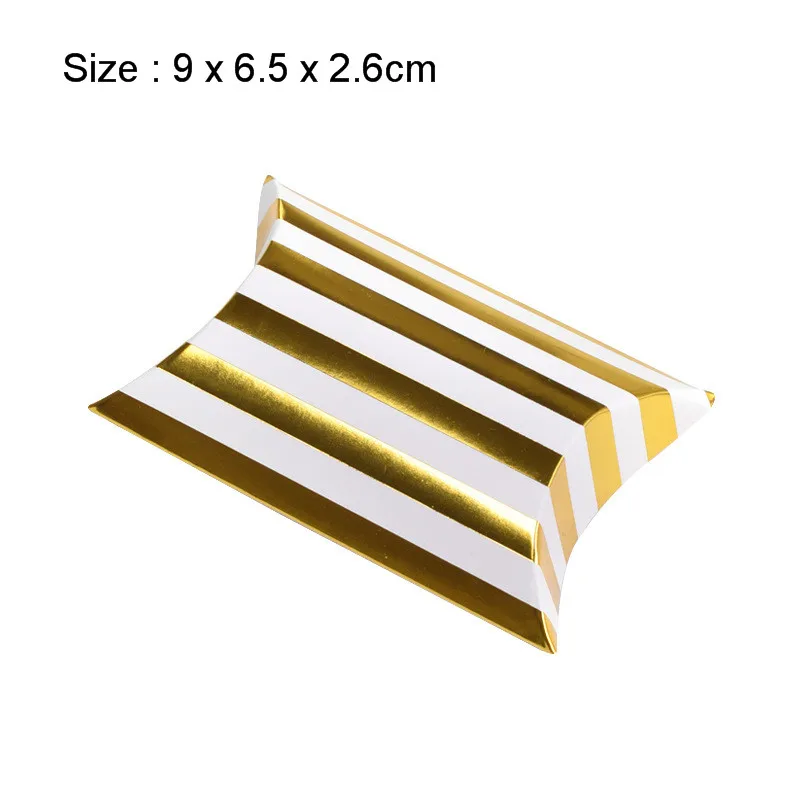 Small gold Stripe 25 шт., Подарочная коробка для конфет на подушку, новинка, бумажная подушка в форме подушки, свадебные подарочные коробки, вечерние подарочные коробки для пирога, Экологичная Подарочная коробка из крафт-бумаги - Цвет: Small gold Stripe