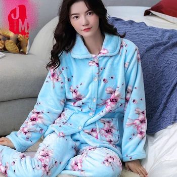 

Sleepwear Women Set Flannel Pijamas Women Winter Warm Pyjamas Femme For Winter Pyjama Femme Home Suit Female Long Pajamas XXXL L