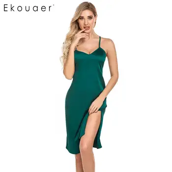 

Ekouaer Women Sexy Nightgown Summer Loungewear Adjustable Spaghetti Strap Chemise Nightdress with G-string Lingerie Sleepshirts