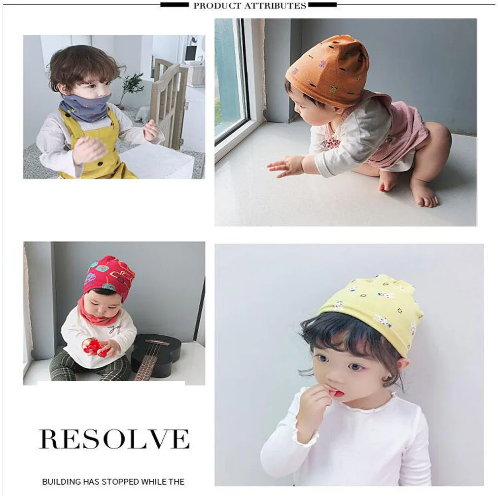 Baby Kids Girl Boy Hat or Scarf Newborn Toddler O Shawl Neckerchief Beanie Cap Cute Cartoon Printing Pink Black Red