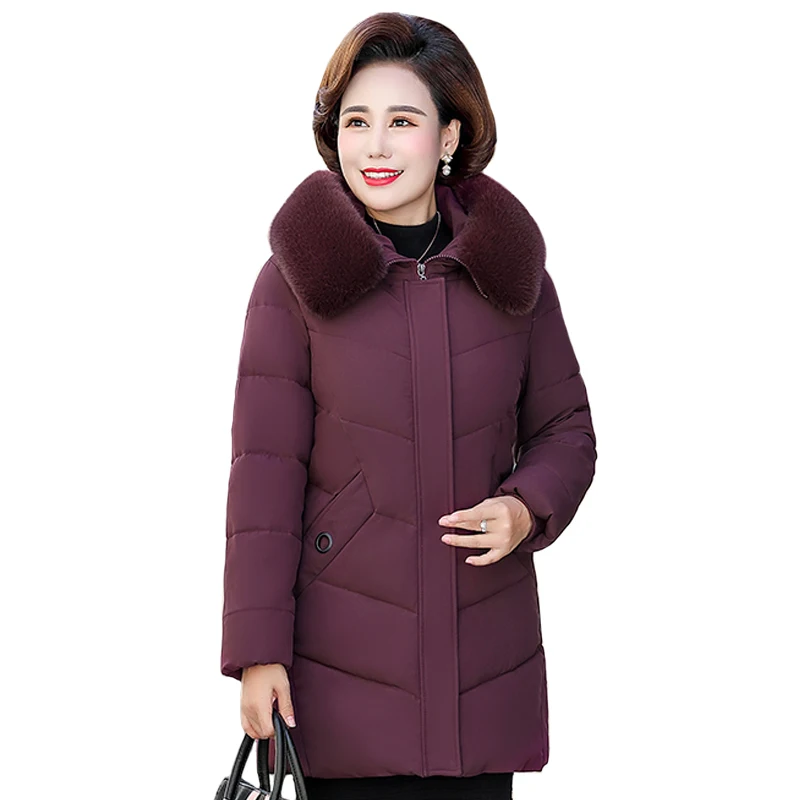 Winter Jacket Women Coat Fur Collar Casual Middle-aged Women Winter Jacket Parkas Long Coat Hooded Plus Size 4XL Cotton Parka