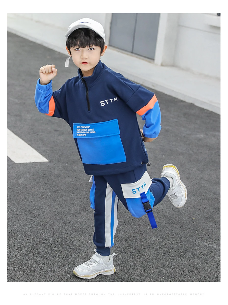 Kids Clothes Letter Print Sweatshirt& Pants Suit For Boys Fashion Cargo Pants Set For Boys Fall Winter Casual Kids Tracksuit