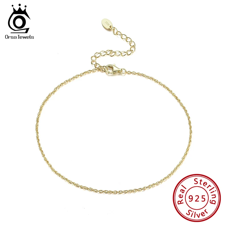 ORSA JEWELS Pure 925 Silver Ankle Chain 14K Gold Plated Delicate Workmanship Women Thin Chain Ornaments For Daily SA06 ORSA JEWELS Pure 925 Silver Ankle Chain 14K Gold Plated Delicate Workmanship Women Thin Chain Ornaments For Daily SA06