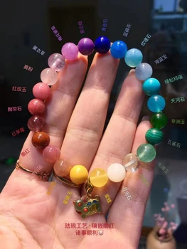 

8mm Certificate Natural Different Mixed Amethyst Moonstone Malachite Aquamarine Kyanite Agate Beads Bracelet Big Pendant AAAAA