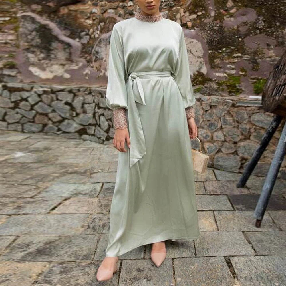 

Eid Mubarek Muslim Fashion Satin Dubai Abaya Kaftan Turkey Hijab Dress Islam Clothing Dresses For Women Vestido Musulman De Mode