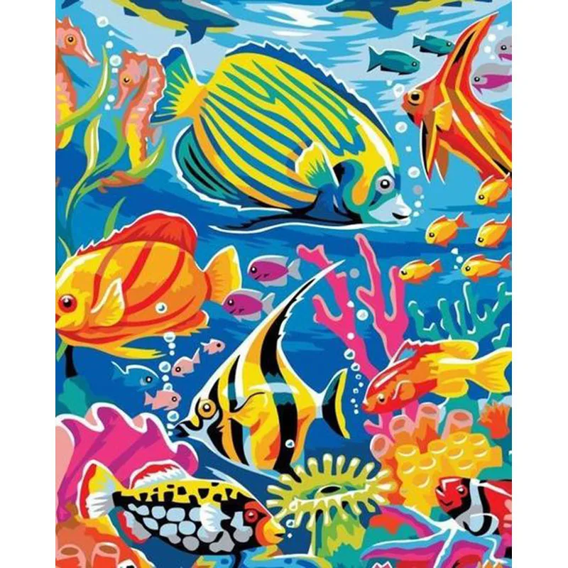 Tropical fish group.DIY Coloring Paint By number Tools picture Beautiful Painting Numbers Surprise Gift art supplies dropship | Дом и сад