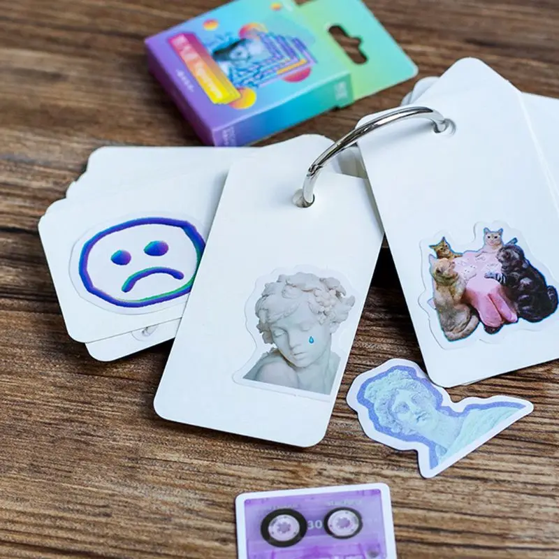

46Pcs/box Vaporwave Label Kawaii Diary Handmade Adhesive Paper Flake Sticker Scrapbooking Stationery Decor DIY X6HB