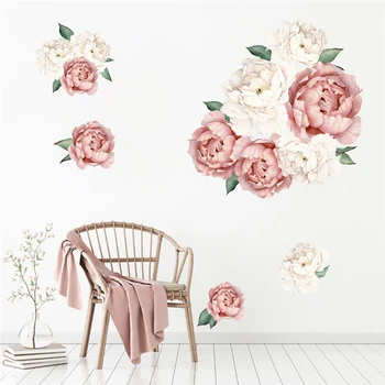 

Peony Rose Flowers Print Wallpaper Stickers Art Nursery Decals For Kids Living Room Interior Decoration Decals Wall Sticker