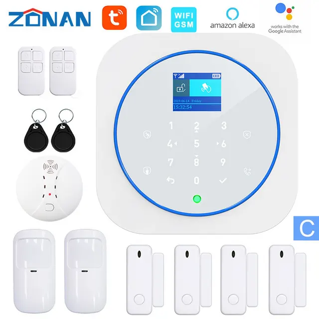 ZONAN G12 Tuya Wifi Gsm Alarm Security System Smoke Detector Alexa Compatible App Control Smart Home Wireless Safety Alarm Kits C
