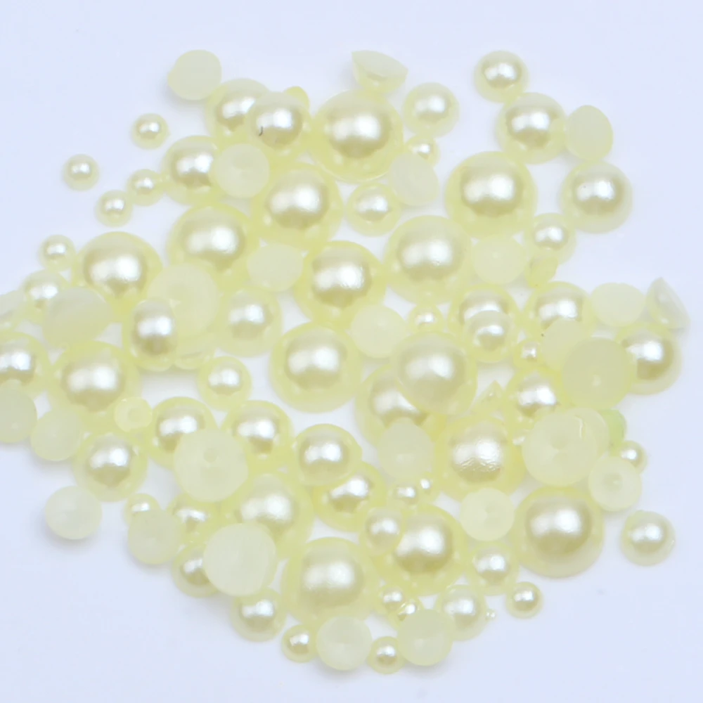 

2-5mm and Mix Size Light Yellow Half Round Imitation Pearl Loose Beads ABS Flatback Pearl Bead For DIY Nails Scrapbook Decorate