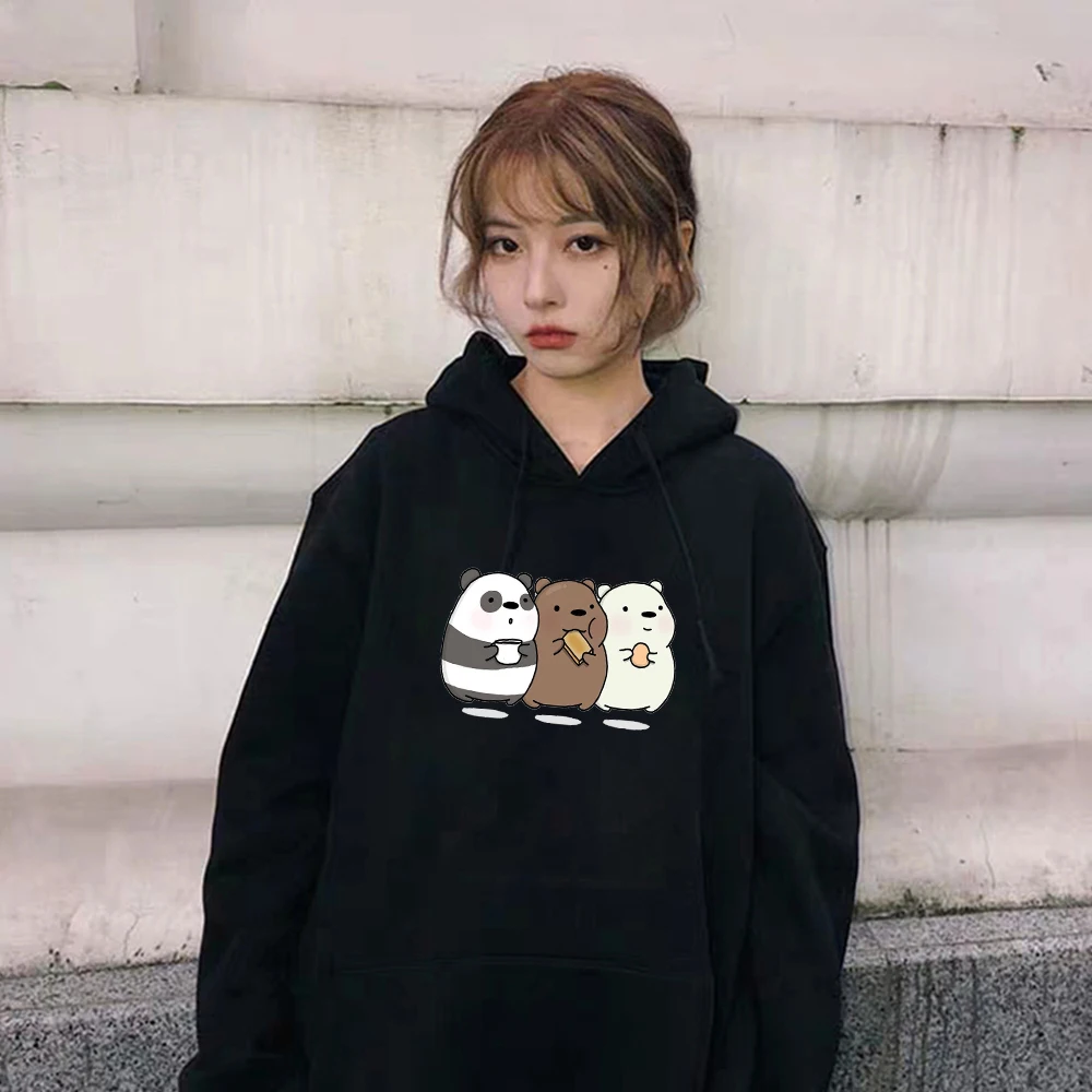Забавные три медведя Модный Графический принт Kpop толстовки для женщин теплая уличная Harajuku Толстовка негабаритных толстовка мягкая девушка Kawaii