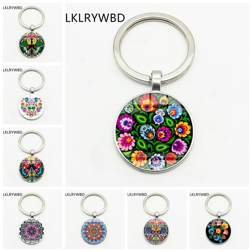 LKLRYWBD/ретро поп-узор брелок богемный завод животное стекло круглый ручной работы
