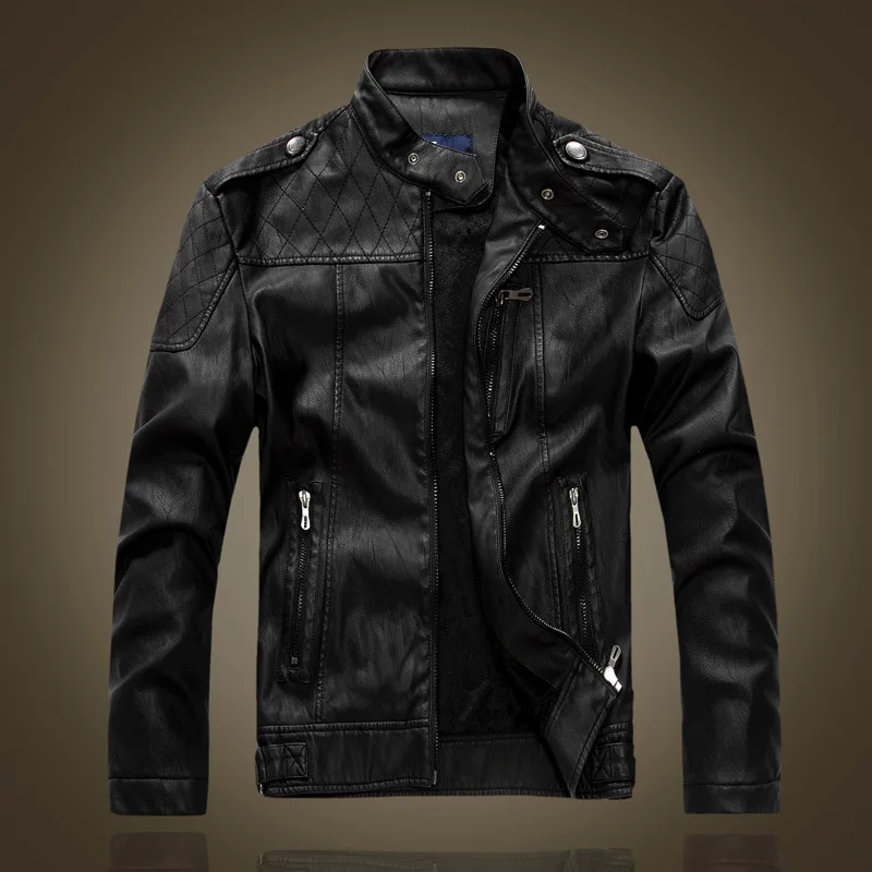 8899Black Мужские кожаные куртки, мотоциклетные куртки со стоячим воротником и карманами на молнии, мужские Куртки из искусственной кожи американского размера, Байкерские Куртки из искусственной кожи, модная верхняя одежда - Цвет: 8899Black