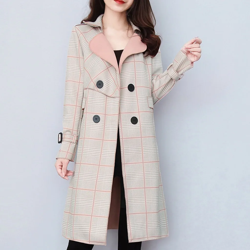Manteau femme женское клетчатое длинное пальто с длинными рукавами и отложным воротником на пуговицах, ветровка, темпераментное пальто, женское пальто
