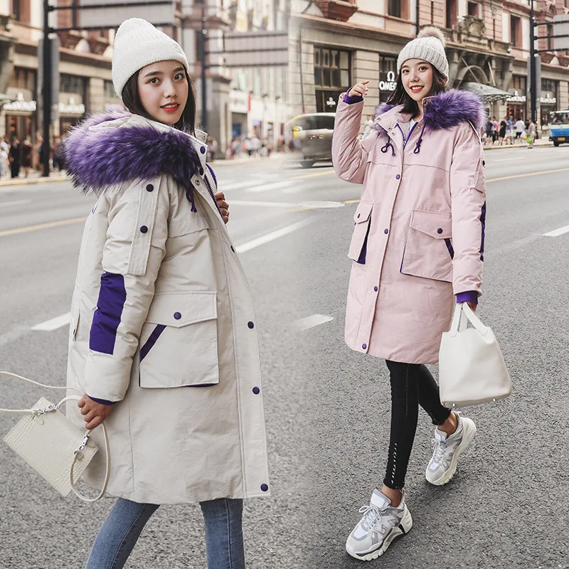 

Off Season 2019 New Style Korean-style Short-height down Jacket Women's Mid-length Large Fur Collar Thick Coat Women's Tide Ride