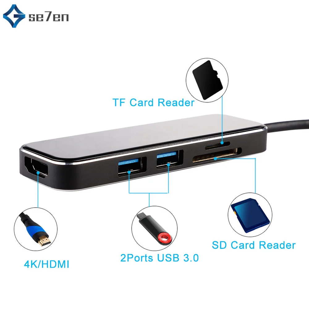 USB C HUB Type C to 4K HDMI Hub USB 3.0 Adapter PD Charging Port SD3.0 reader Rj45 Adapter for MacBook Pro Samsung Huawei P20