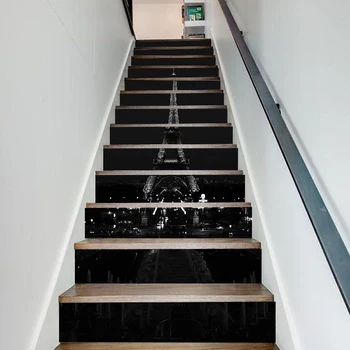 

Print Art Picture Night Eiffel Tower Stair Sticker DIY Home Decor Decals Self Adhesive Waterproof Mural For Bedroom Renovation