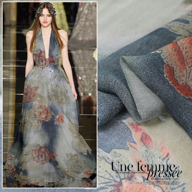 Распродажа 138 см в ширину 9 momme шелк тонкая печатная жоржет ткань для женского платья diy швейная ткань