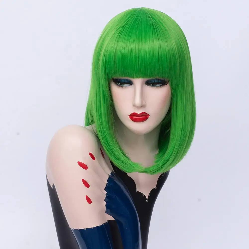 MSI Wigs короткий парик для косплея, прямой синтетический парик зеленого цвета, доступные парики для женщин, термостойкие волокна, женские накладные волосы на каждый день