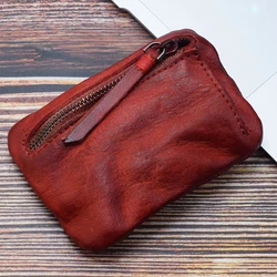 Vintage Handmade Genuine Leather Coin & Card Holder Wallet (Burgundy)
