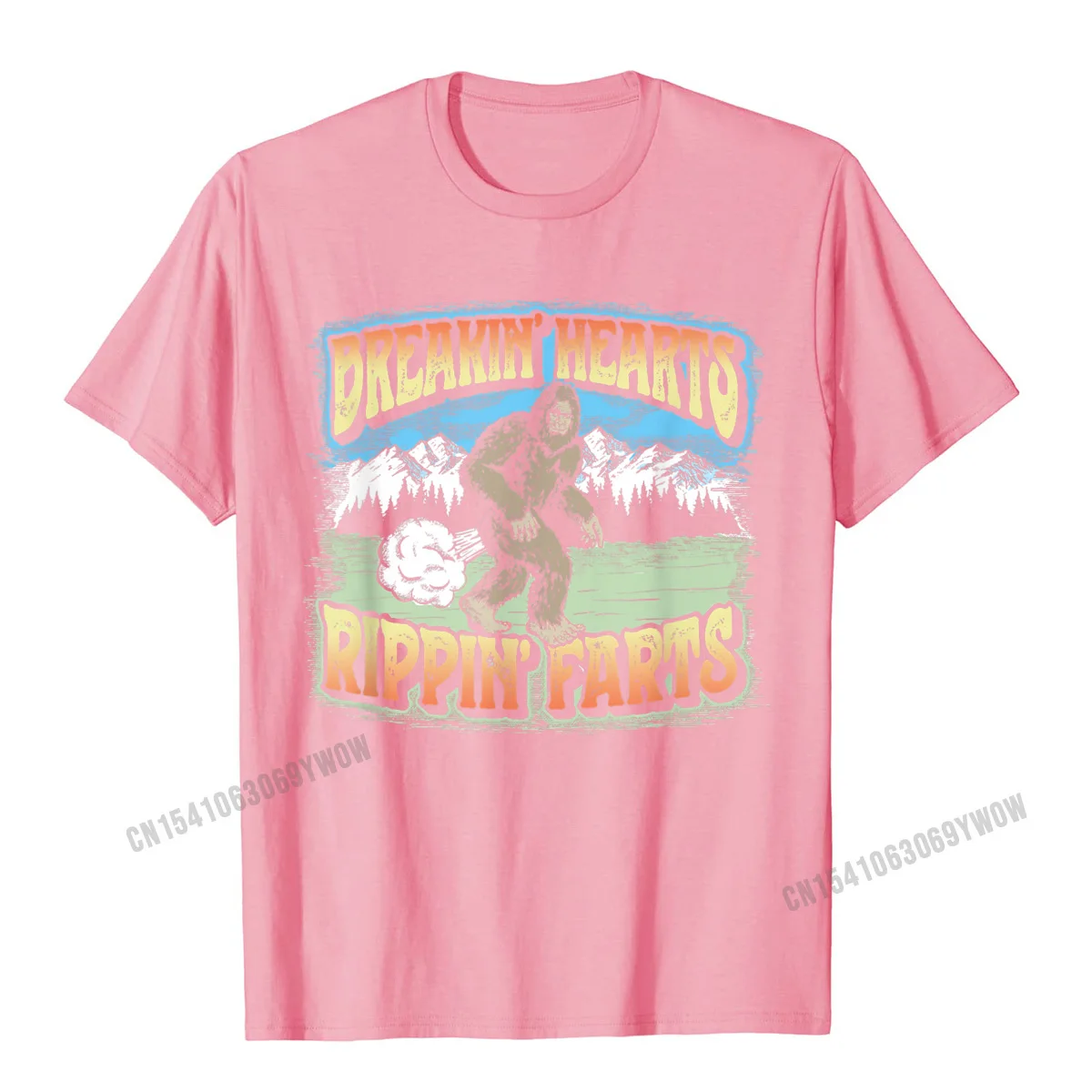 Fitness Tight Summer Mens Top T-shirts High Quality Summer Fall Short Sleeve Round Neck 100% Cotton Fabric Tees Tee-Shirts Breakin Hearts Rippin Farts Funny Sasquatch Bigfoot 80s T-Shirt__151 pink