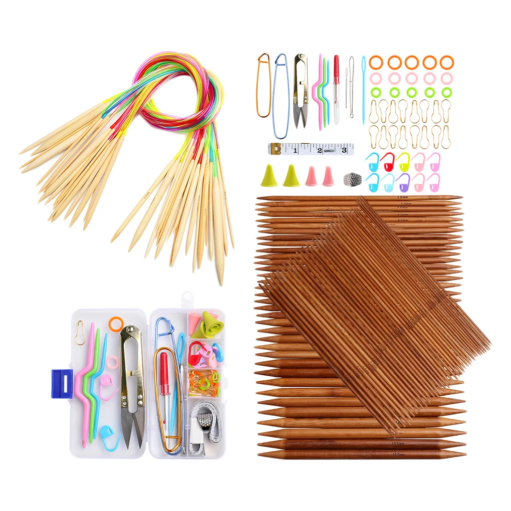 Knitting Needles Set Bamboo Circular Knitting Needles with Colored Tube Double Pointed Bamboo Knitting Needles 2.0 mm-10.0 mm