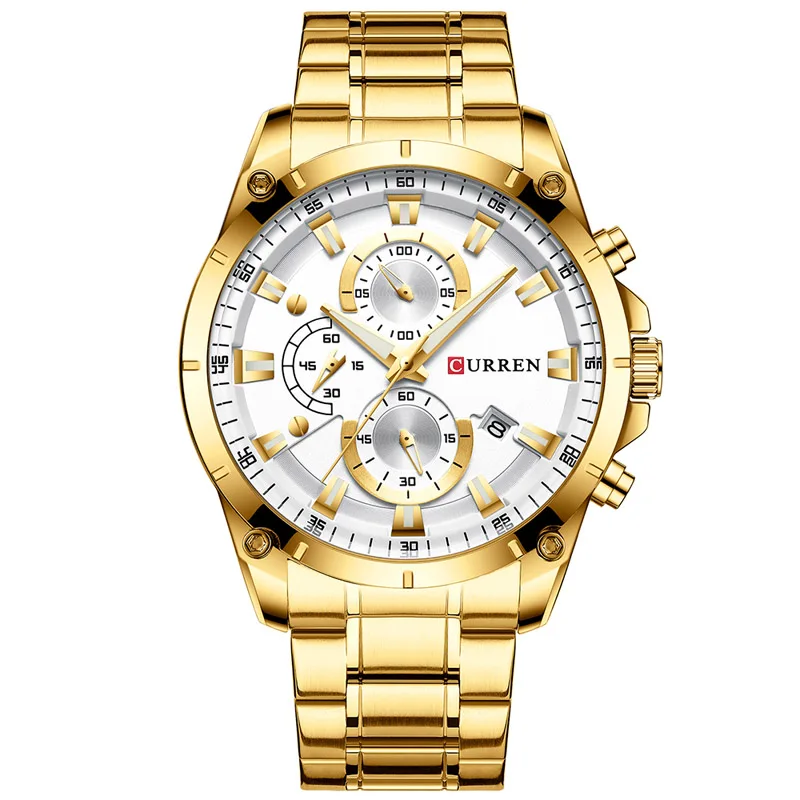 gold white CURREN Топ люксовый бренд часы мужские спортивные военные мужские часы Бизнес повседневные наручные кварцевые модные мужские часы Reloj Hombre - Цвет: gold white