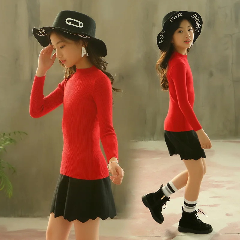 Стиль; свитер для девочек; г.; однотонная детская Базовая рубашка; пуловер с круглым вырезом; вязаная рубашка
