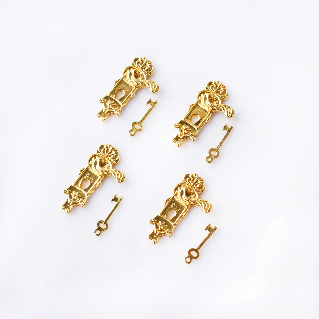 4 Sets Doll House Miniatures Door Locks w. Keys for 1:12 Dollhouse Accs
