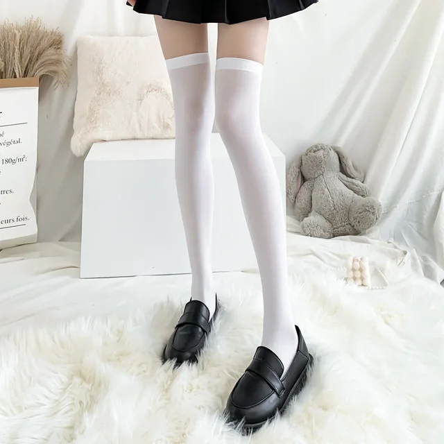 Ultrathin women‘s Silk stockings Nylon for ladies Black White Summer autumn winter socks girls Skinny legs over the knee thigh B thin White Knee