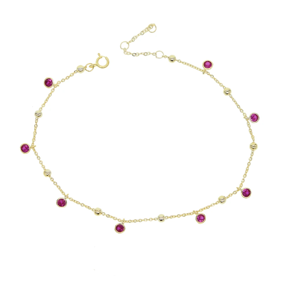 Браслеты на ногу женские амулетные украшения золотого цвета с крошечным красным