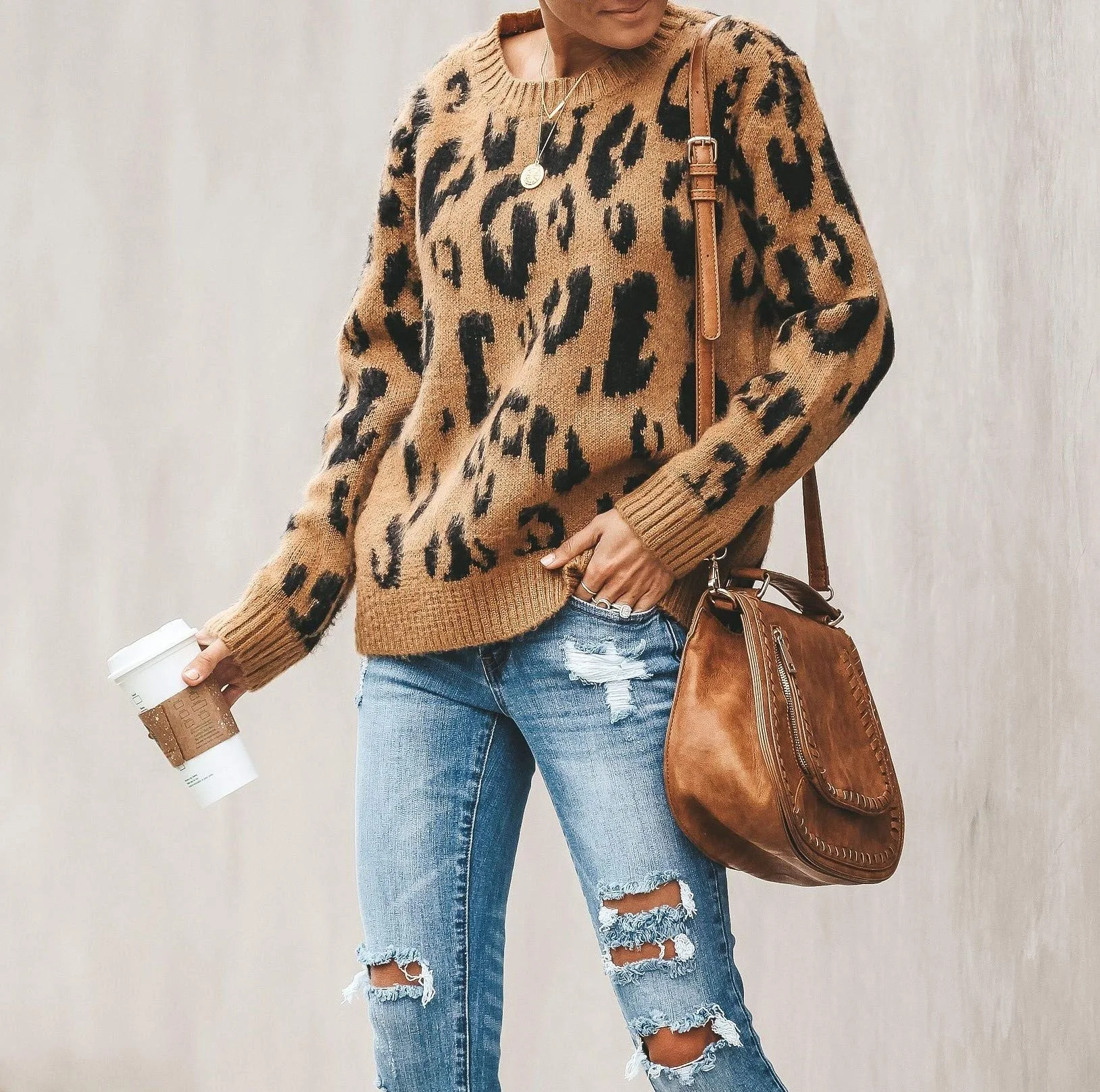 Леопардовые женские свитера и пуловеры зимний модный толстый теплый свободный свитер с круглым вырезом высокого качества Женский вязаный пуловер