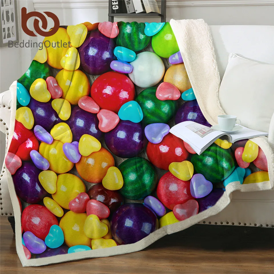 BeddingOutlet Colorful Candy Bed Blanket Watermelon Candy Sherpa Blanket Chewing Gum Throw Blanket 3D Sweet Dessert Bedding