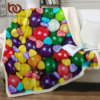 

BeddingOutlet Colorful Candy Bed Blanket Watermelon Candy Sherpa Blanket Chewing Gum Throw Blanket 3D Sweet Dessert Bedding