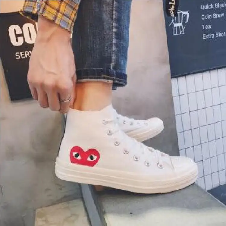 New Rei Kawakubo Celebrity Style Joint Trendy Shoes 1970s Heart Grimace Hight-top Cloth Shoes Men's Street Snap Couples Canvas S
