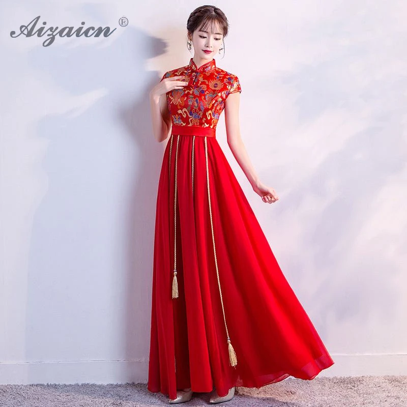 Новое атласное платье Cheongsam красное свадебное винтажное платье Qi Pao Женские китайские свадебные платья Qipao Акция Женская Роба в восточном стиле