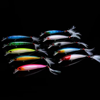 

100Pcs Minnow Fishing Lure Swim Hard Bait Artificial Plastic Feather wobbler Bait Crankbait Fishing Tackle 9cm 8g