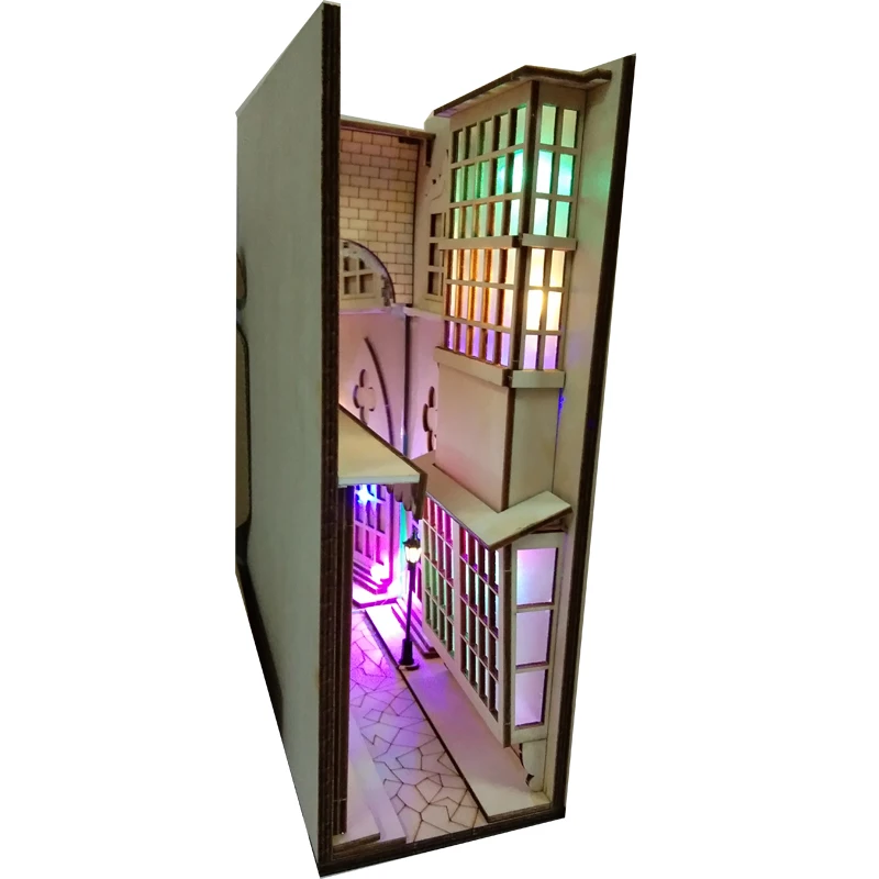 

DIY KIT Diagon Alley Wooden Book Nook Art Bookends Removable Alley Booknook Handmade Book Decoration LED Bookshelf Birthday Gift