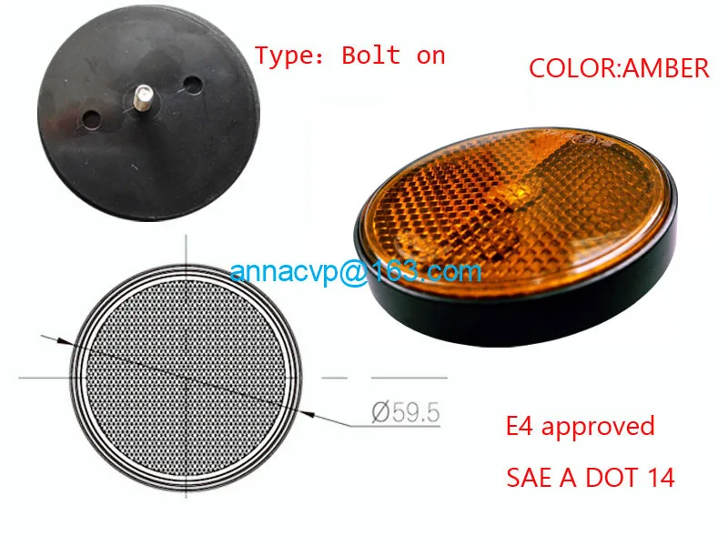 trailer round reflector light lamp trailer parts AMBER (1)