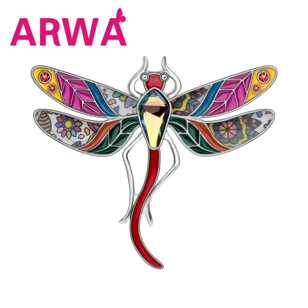 Брошь Стразы ARWA из эмалированного сплава с цветами и стрекозой украшения | Броши -4000804297145