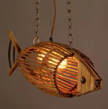 

Creative bamboo Fish Restaurant Cafe Bar pendant lamp American country vintage weave personality pendant lights