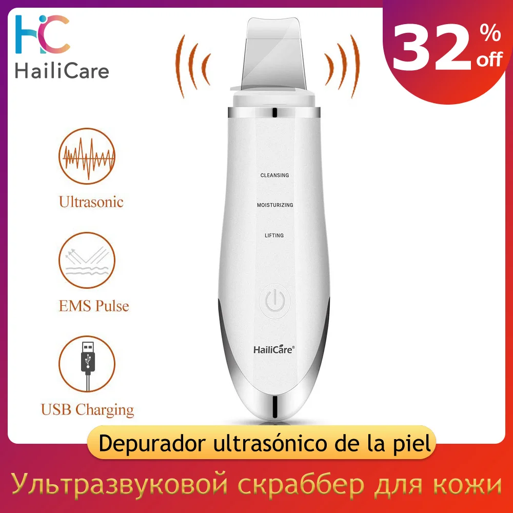 

HailiCare Skin Scrubber Ultrasonic Face Cleanser Pore Cleanser Extractor Facial Spatula Skin Exfoliator Spa Vibration Massager