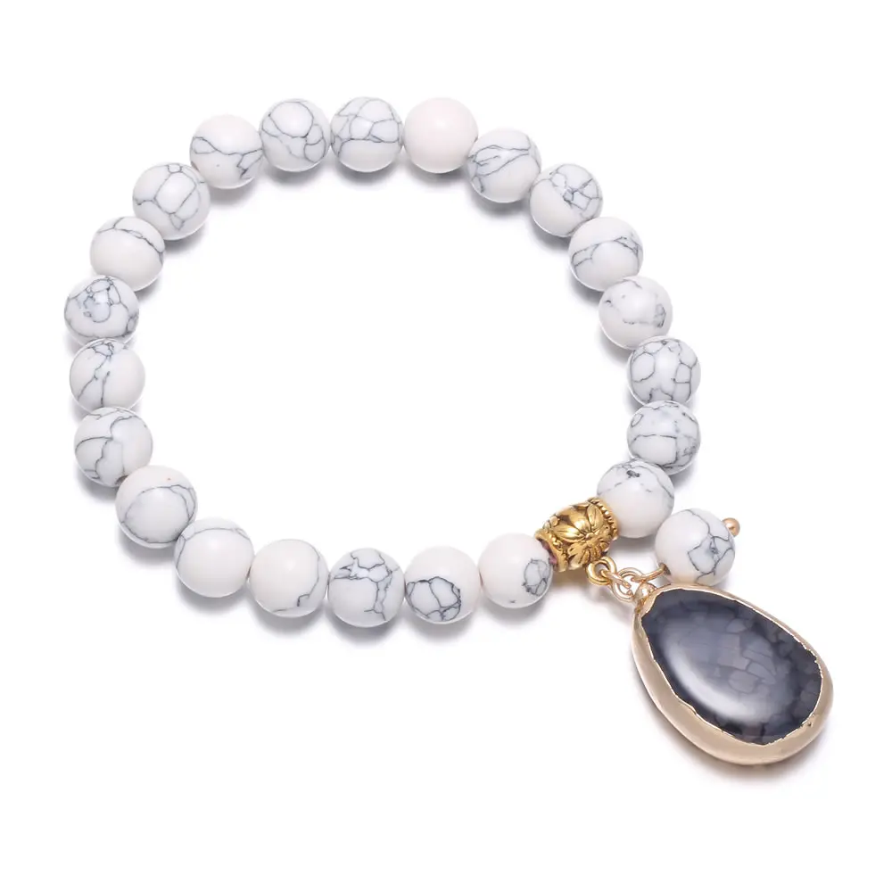 white turquoise Браслет подарок натуральный камень Бусины Роза кварца браслеты кулон аметисты ювелирные изделия для женщин браслеты длина 18,5 см - Окраска металла: white turquoise