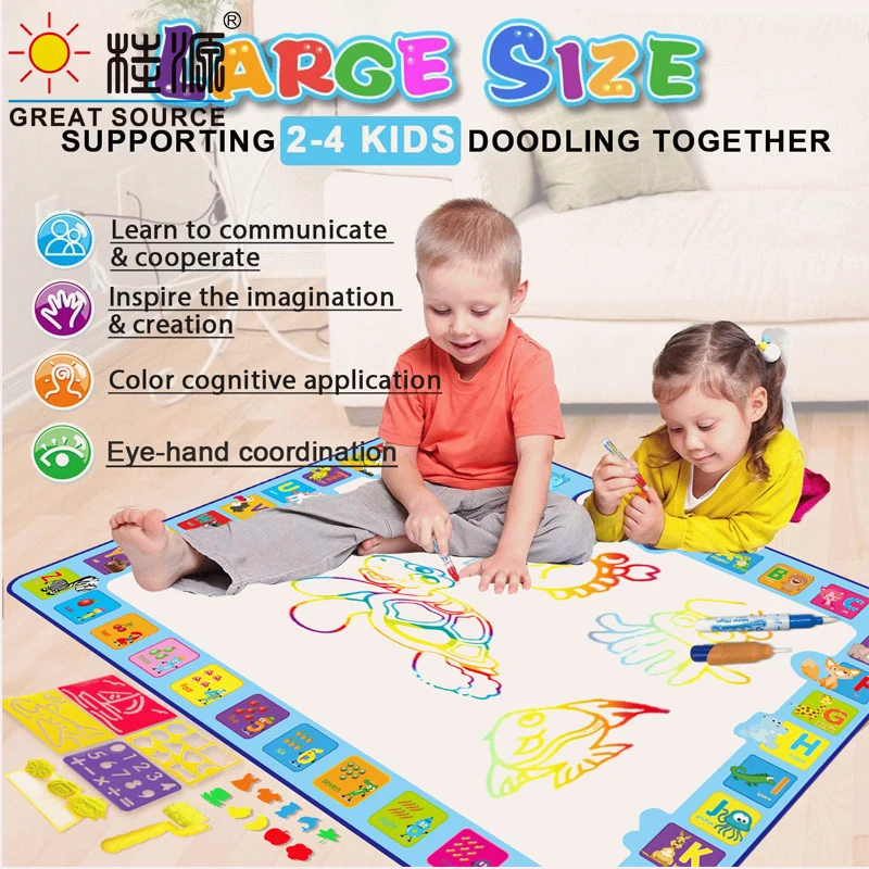 Magic Drawing Mat Doodle Mat Baby Square Magic Pens Stamps Set Painting Board Educational Toys for Kids100*100cm(30.37"*30.37")