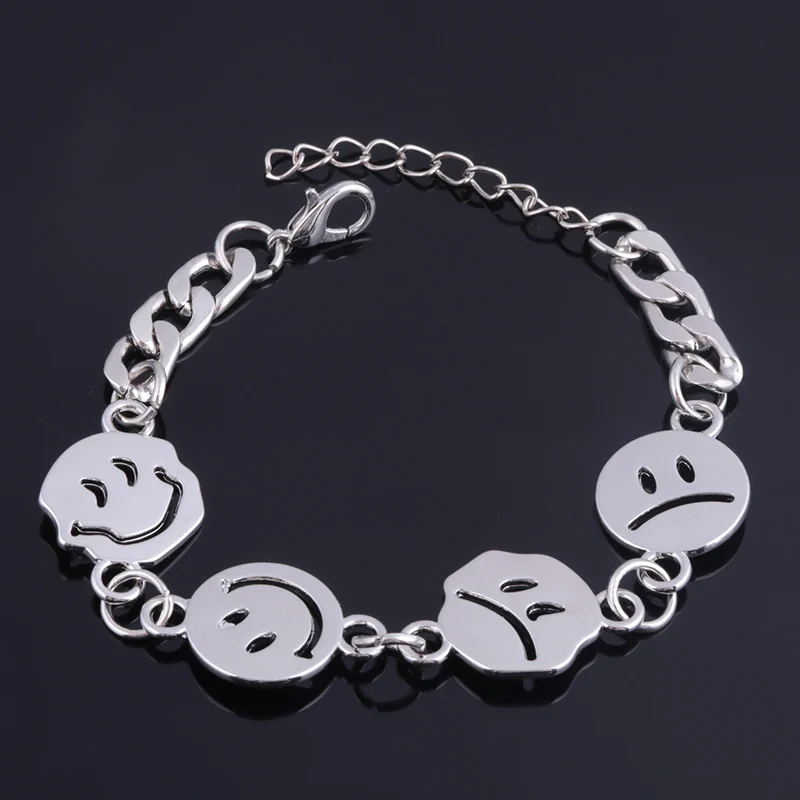 Fashion Happy Smiley Crying Face Charm Bracelet Hip Hop Thick Chain Bangle Bracelets for Women Men Jewelry Accessories | Украшения и